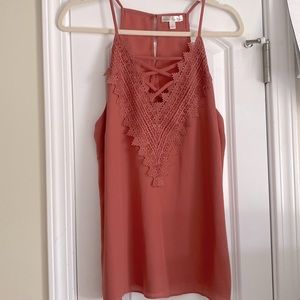 High neck with lace detail tank top! Good quality in a size large.